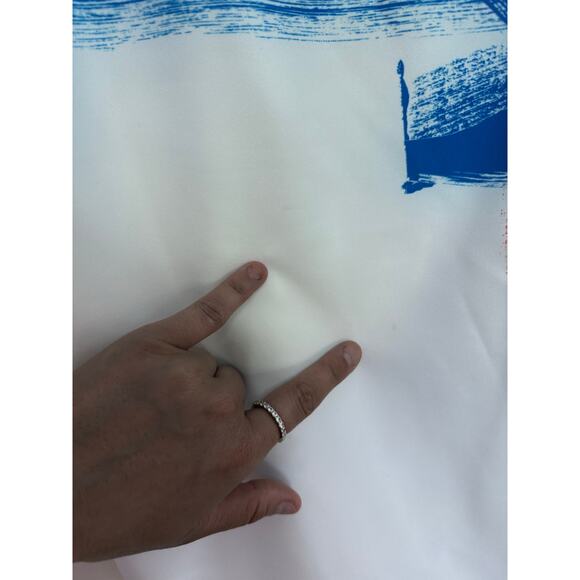 MILLY blue white orange abstract Lou Lou sleeveless knee length sheath dress - Picture 10 of 11